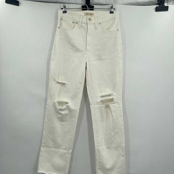 Madewell Women's White Mid-Rise Perfect Vintage Straight Tile Jeans Size 28 - Picture 1 of 9
